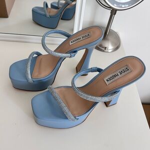 Steve Madden Zayne Platform Heels Light Blue Rhinestone Size 7.5